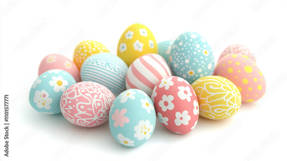 Colorful easter eggs isolated on white background. Generative AI. Colorful easter eggs isolated on white background. Generative AI.