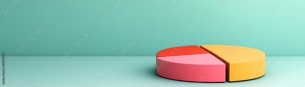 Fototapeta premium A minimalist pie chart in pastel colors sits on a soft green background, representing data visually in an appealing, modern design.