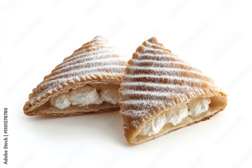 Sfogliatella with ridged layers and ricotta filling on white background Sfogliatella with ridged layers and ricotta filling on white background
