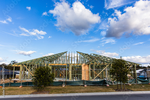 single storey timber framed house under construction