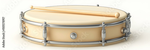 Cream-Colored Snare Drum with Wooden Stick