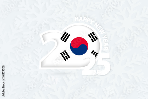 New Year 2025 for South Korea on snowflake background.