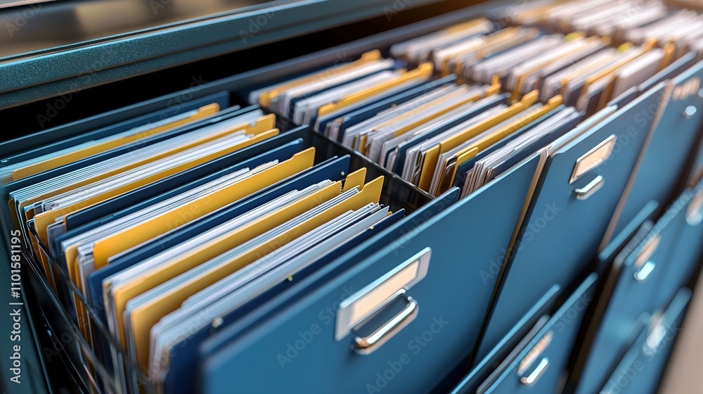 A close-up view of organized filing cabinets filled with colorful folders, showcasing a systematic approach to document storage. A close-up view of organized filing cabinets filled with colorful folders, showcasing a systematic approach to document storage.