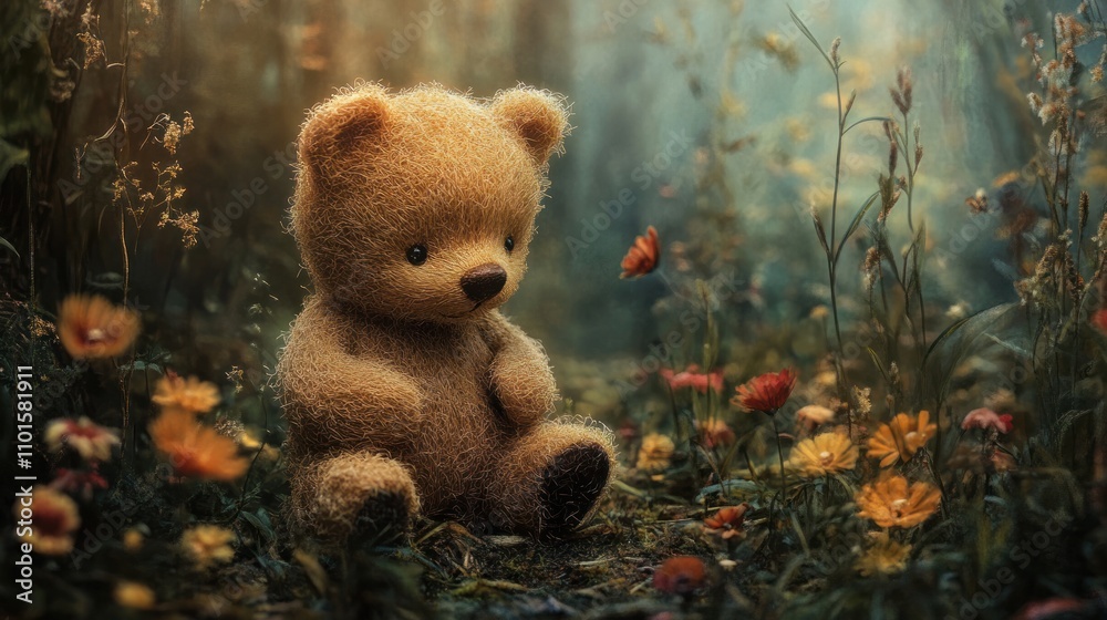 Lonely Teddy Bear in a Field of Flowers Lonely Teddy Bear in a Field of Flowers