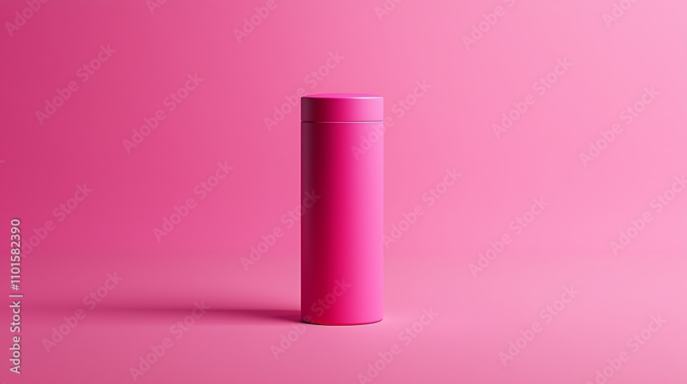 Pink cylindrical container on a pink background, simple product display. Pink cylindrical container on a pink background, simple product display.