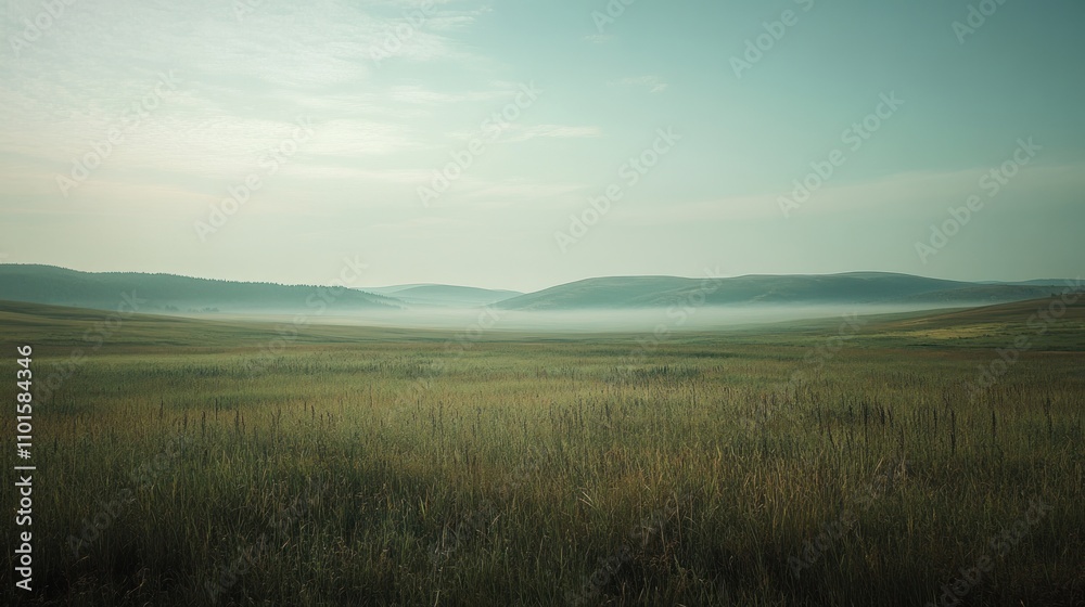 Serene Misty Meadow Rolling Hills Landscape Serene Misty Meadow Rolling Hills Landscape