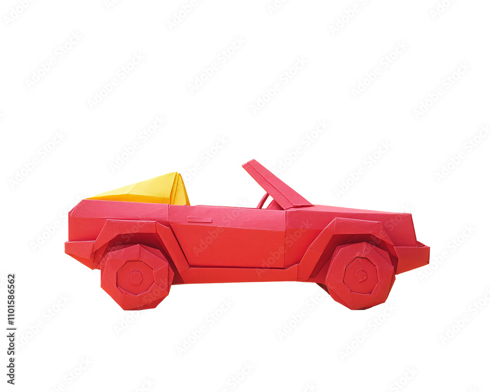a red paper car with yellow top a red paper car with yellow top