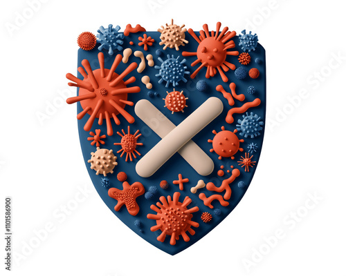 a shield with different shapes of bacteria and virus photo