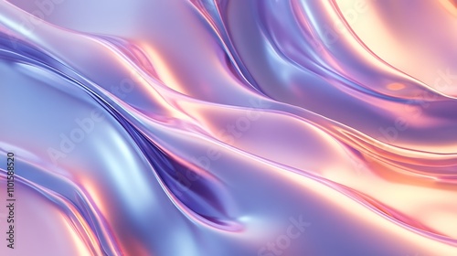 Abstract pastel iridescent liquid flowing waves, smooth glossy surface.