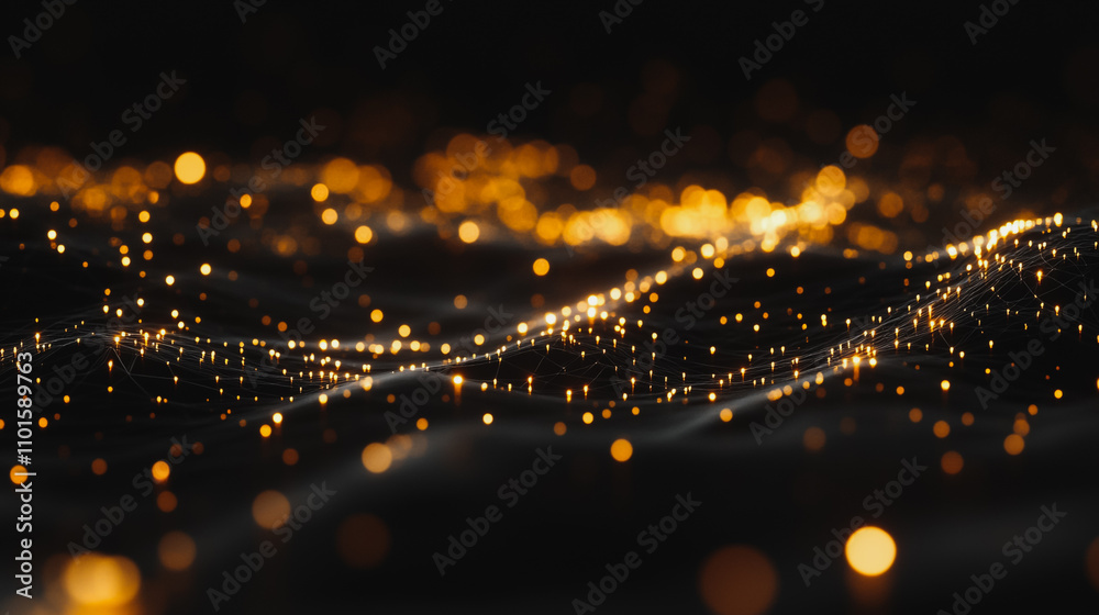 Obraz premium Abstract digital background electromagnetic wave background Innovation digital wave, information technology background and green luxury background with golden line decoration and curve light effect