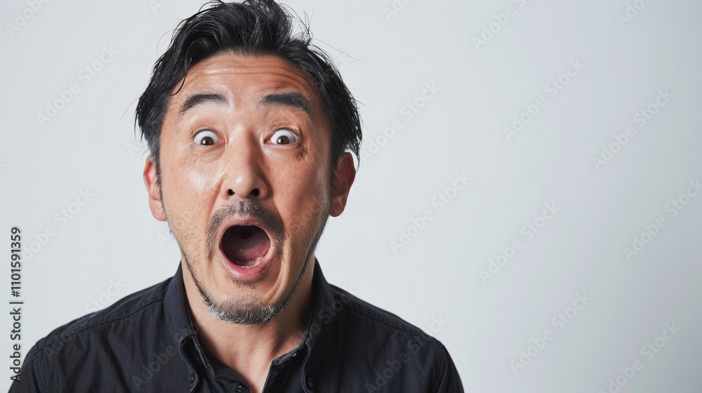 The image depicts a man with a shocked expression showcasing his wide-open mouth and eyes. The image depicts a man with a shocked expression showcasing his wide-open mouth and eyes.
