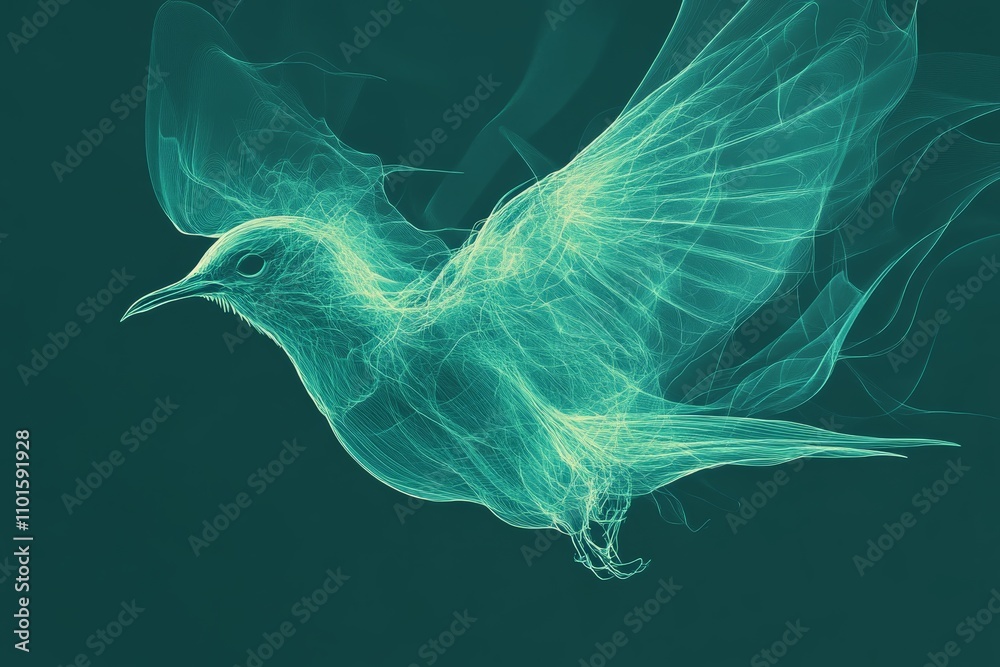 abstract bird with lines in mint green color
