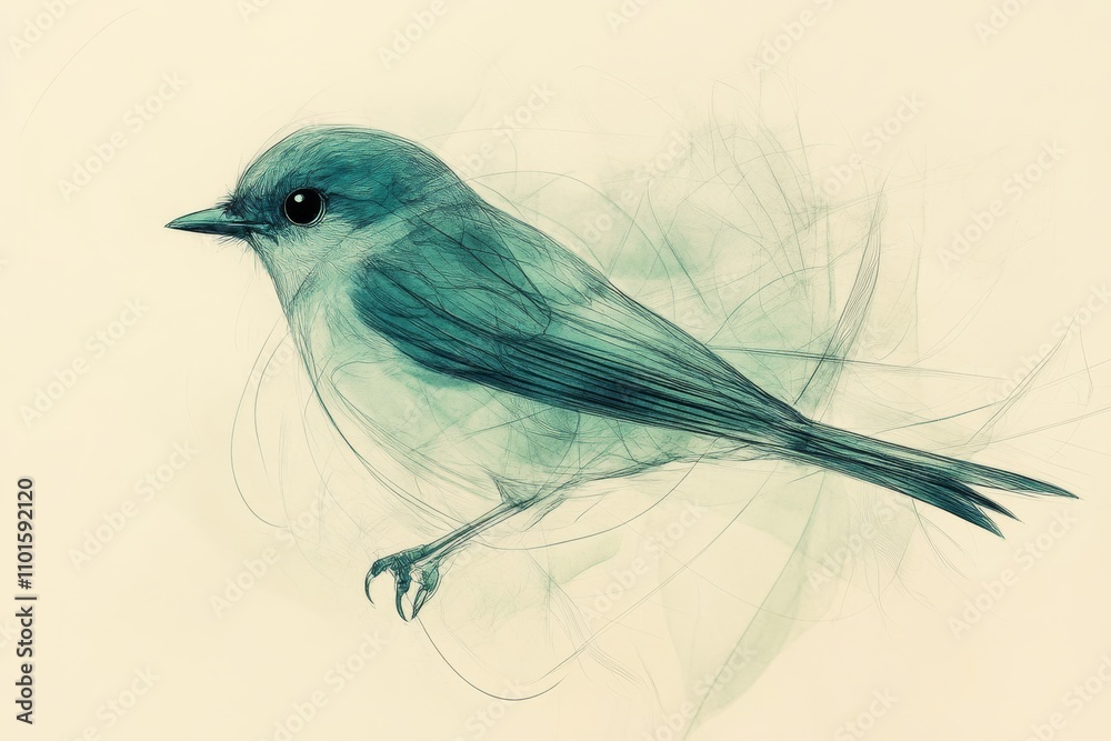 abstract bird with lines in mint green color