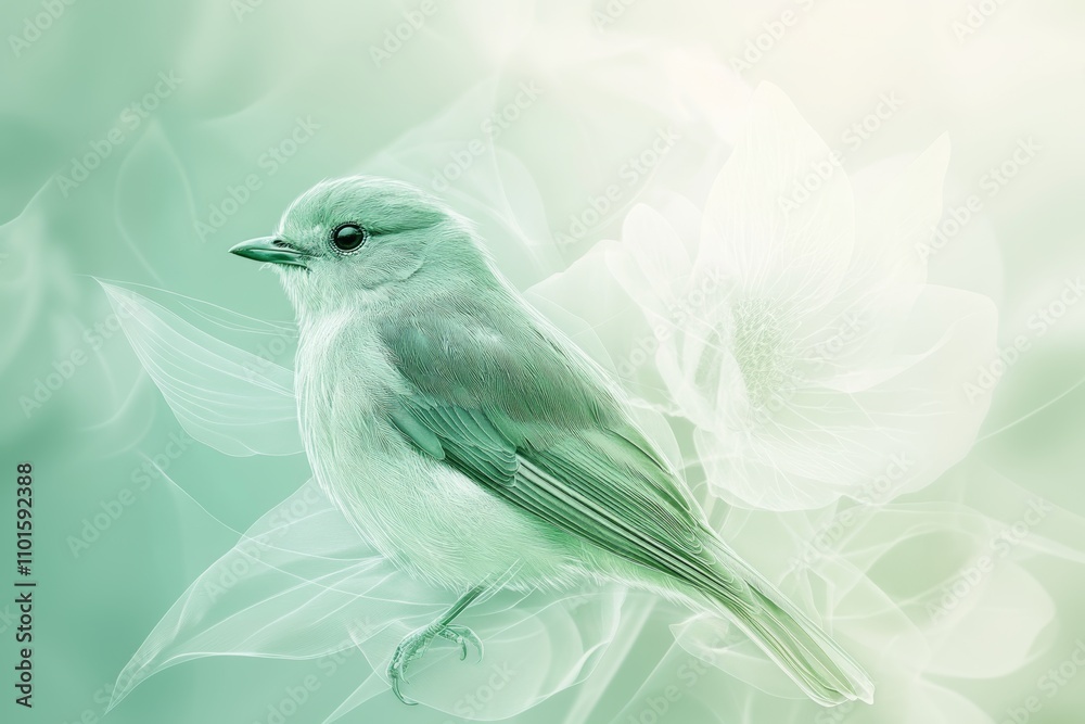 abstract bird with lines in mint green color