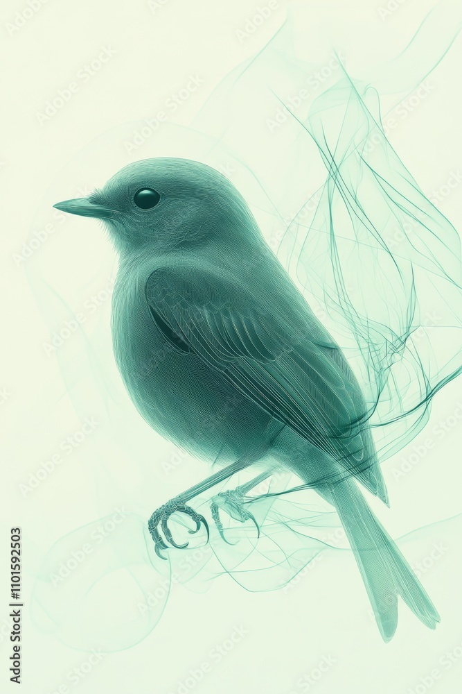 abstract bird with lines in mint green color