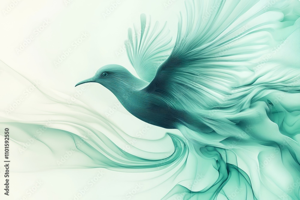 abstract bird with lines in mint green color
