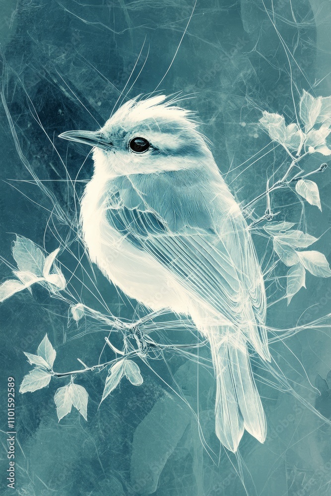abstract bird with lines in mint green color