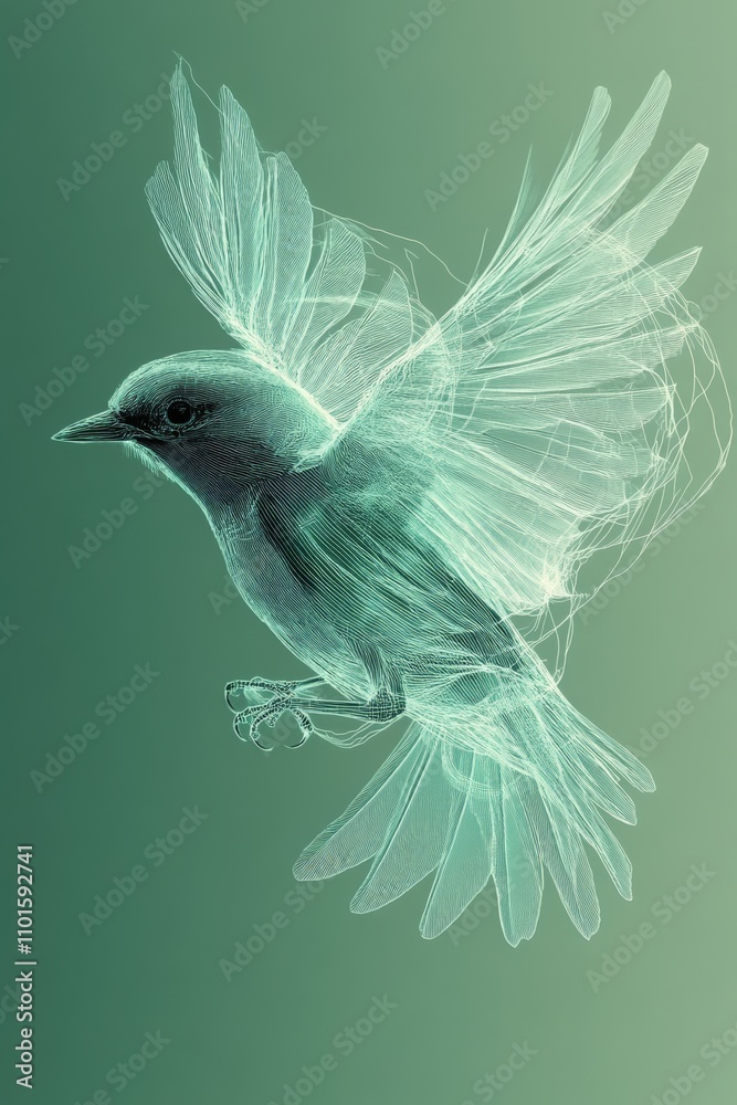 abstract bird with lines in mint green color