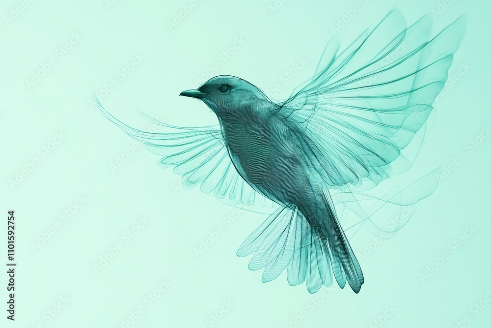 abstract bird with lines in mint green color