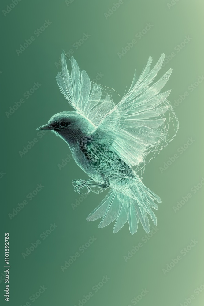 abstract bird with lines in mint green color