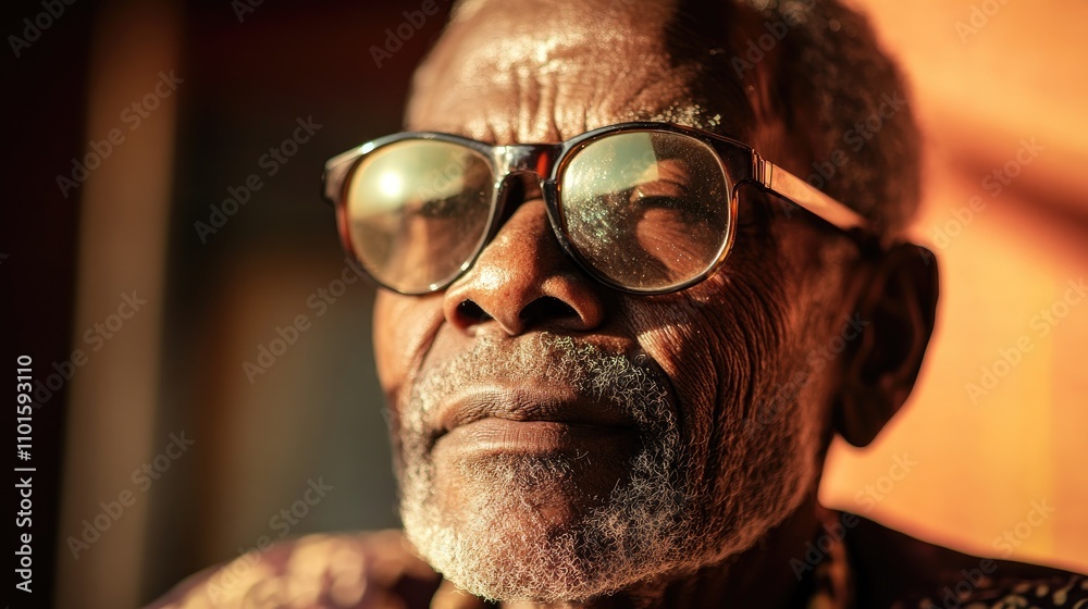 Close-up of an elderly man wearing glasses, reflecting deep emotion and wisdom, with a softly blurred background and warm light capturing a moment of healing. Close-up of an elderly man wearing glasses, reflecting deep emotion and wisdom, with a softly blurred background and warm light capturing a moment of healing.