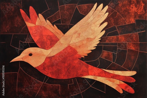 abstract bird with lines in bordeaux red color