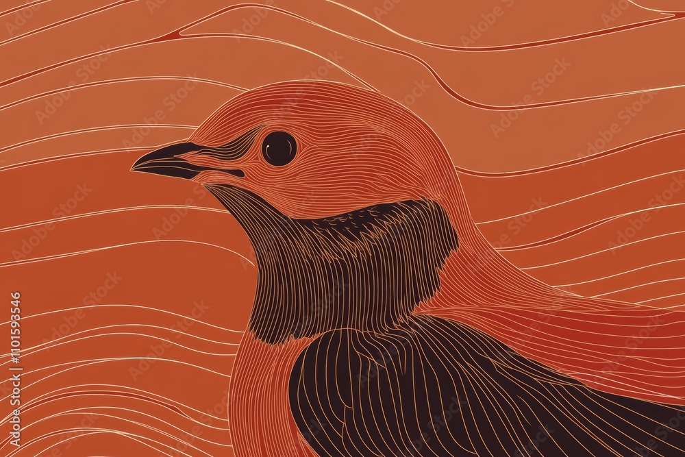 abstract bird with lines in bordeaux red color