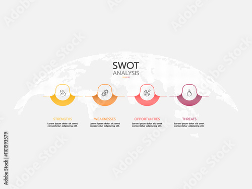 SWOT analysis diagram with four topic and icons, flat business infographic template.