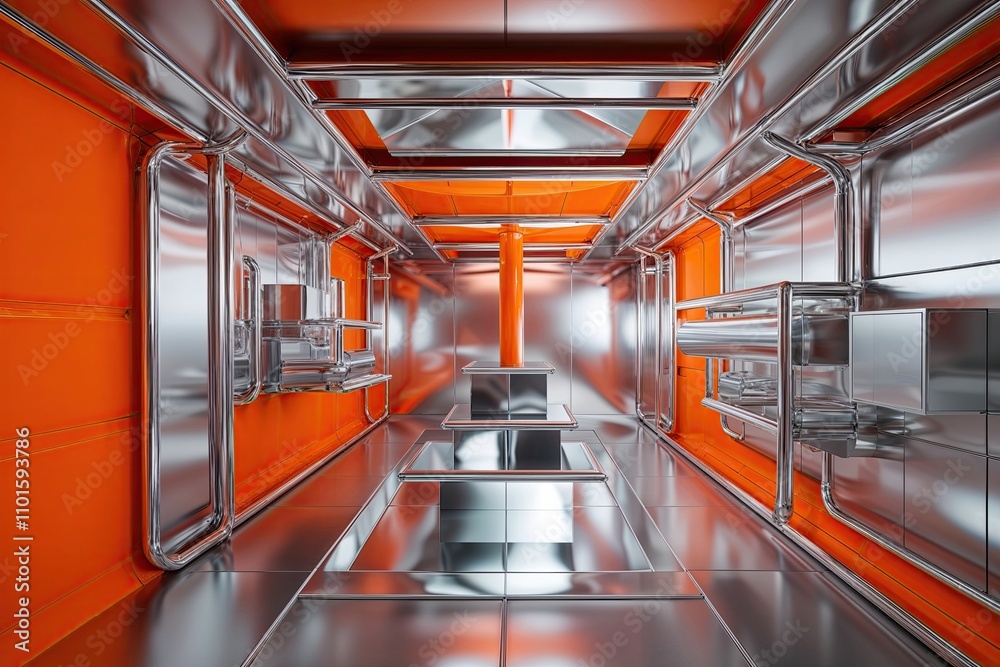Dynamic Three-Dimensional Silver-Orange Spatial Scene in Experimental Graphic Design Dynamic Three-Dimensional Silver-Orange Spatial Scene in Experimental Graphic Design