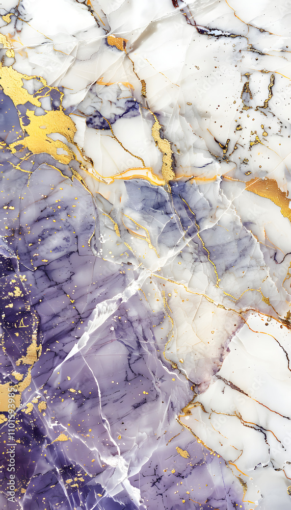 Obraz premium A close-up of a textured marble surface featuring purple and gold veins.