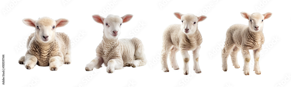 Fototapeta premium Collection of Lambs, Sheep child set isolated on transparent background cutout png generative AI