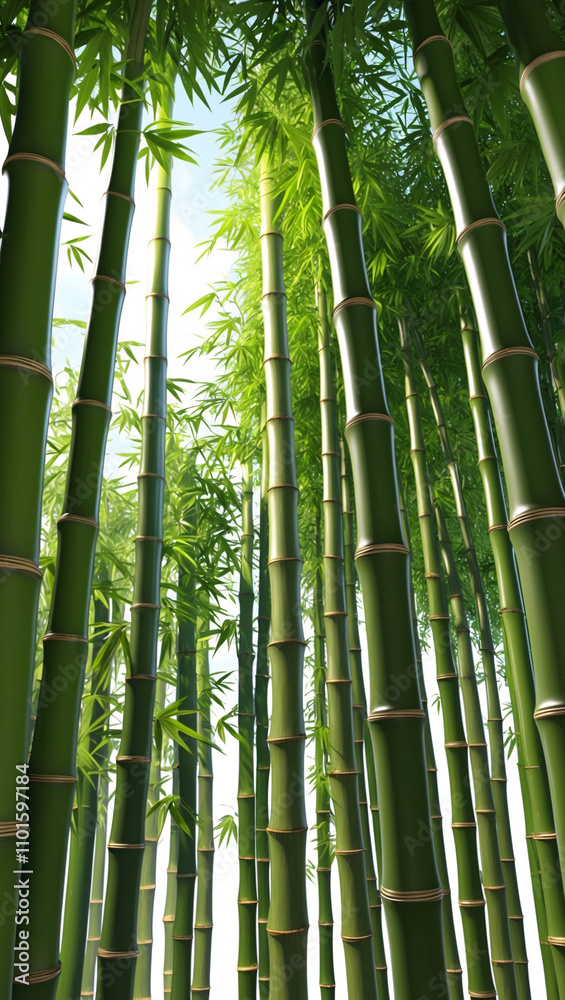 Obraz premium Quiet Green Bamboo Grove Surrounded by Endless Blue Sky Wallpaper