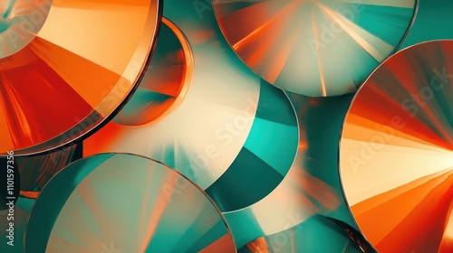 Glowing drumheads in orange and teal dissolve into bold fluid shapes creatively photo