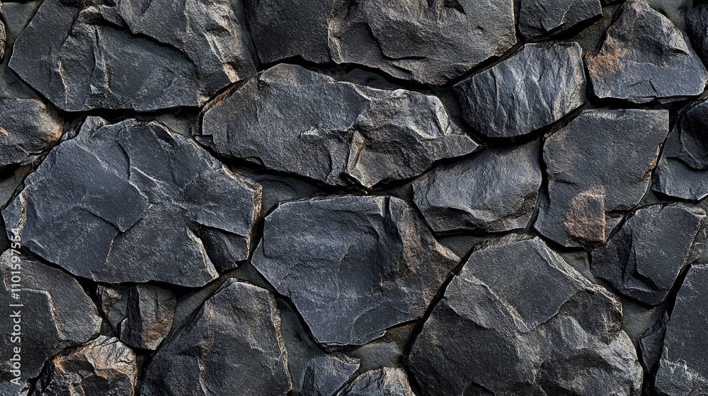 Close-up view of textured black stone wall in a natural setting showcases unique shapes and colors Close-up view of textured black stone wall in a natural setting showcases unique shapes and colors