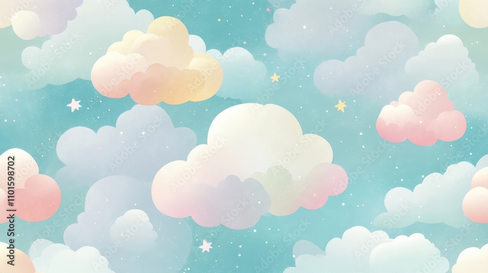 Artistic clouds glowing softly on dreamy turquoise and lavender backdrops