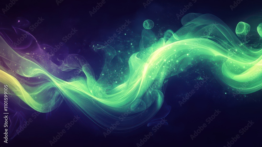 Fototapeta premium Dynamic glowing cyan waves blending with motion on dark purple backgrounds