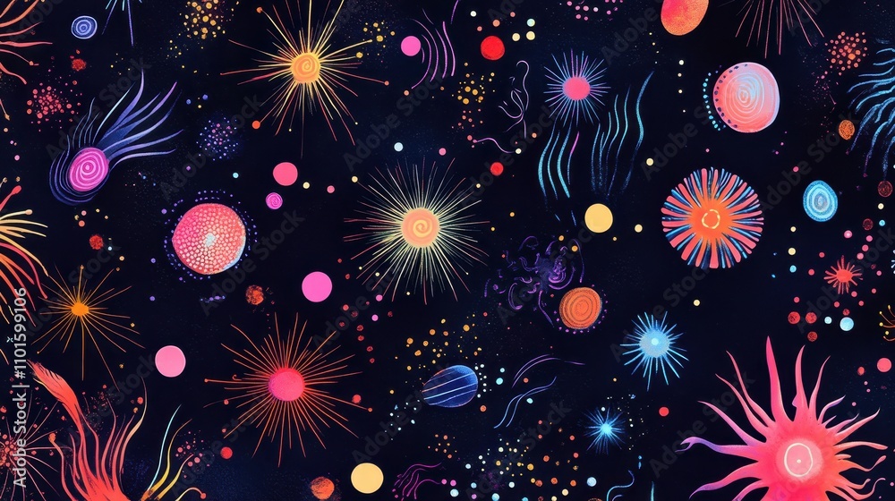 Bright pink bubbles and stars glowing on dark comic backdrops with gradients Bright pink bubbles and stars glowing on dark comic backdrops with gradients