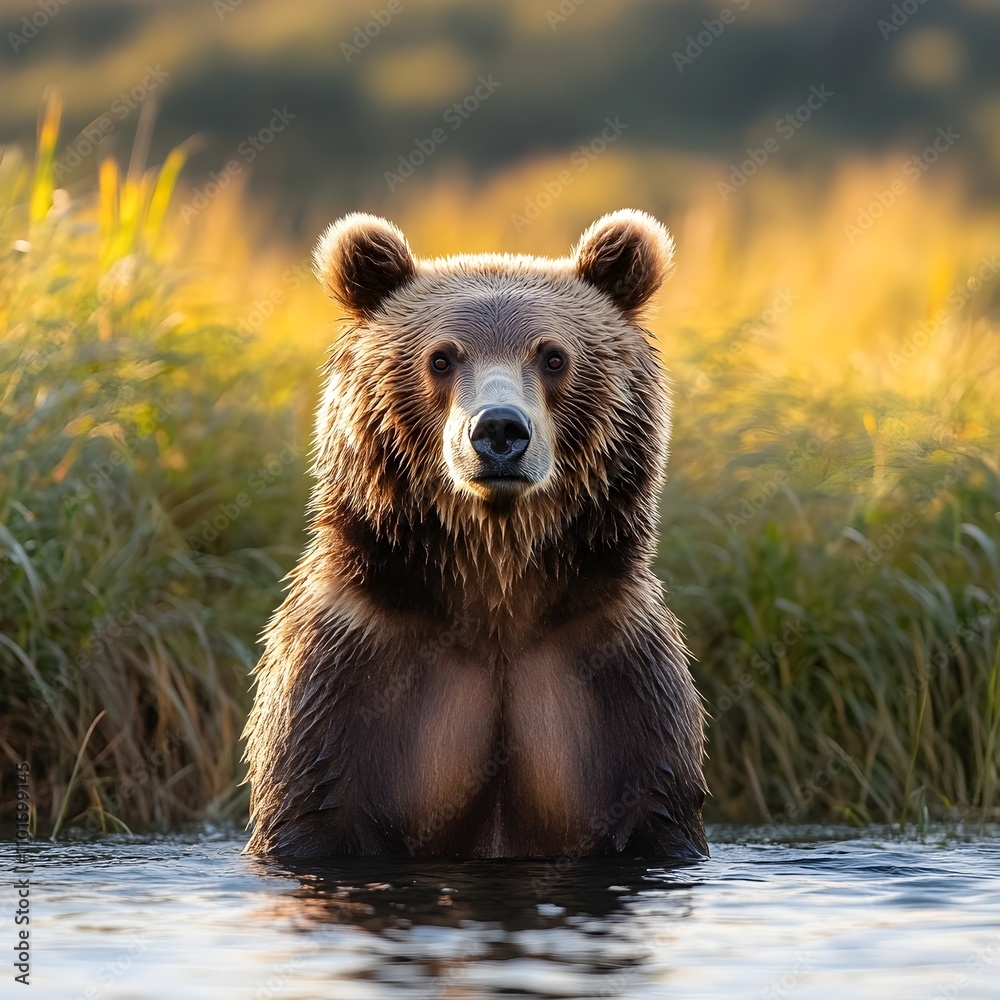 Obraz premium Majestic Brown Bear Relaxing in Serene Natural Habitat