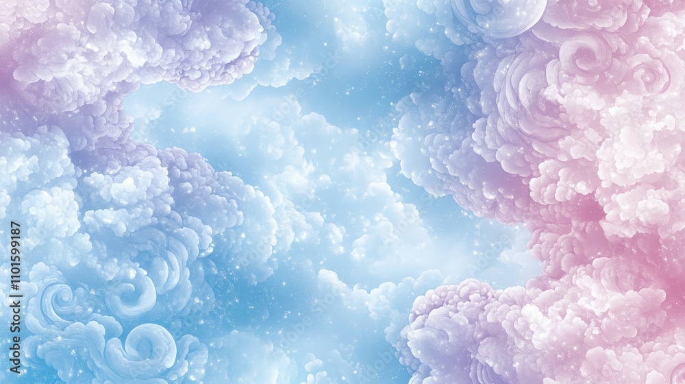 Dreamy pastel clouds glowing with stars on smooth gradient comic backdrops Dreamy pastel clouds glowing with stars on smooth gradient comic backdrops