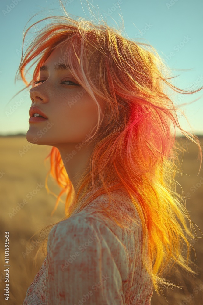 Blond woman with red hair in a field of wheat Blond woman with red hair in a field of wheat