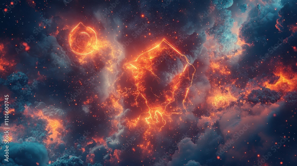 Glowing electrified superhero logos floating amid bursts of vibrant energy