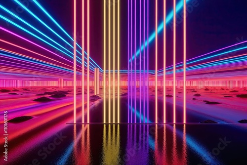 Stunning 3D Colorful Neon Landscape Wallpaper Featuring Radiant Vertical Designs