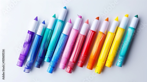 A vibrant set of chalk markers displayed on a solid white background