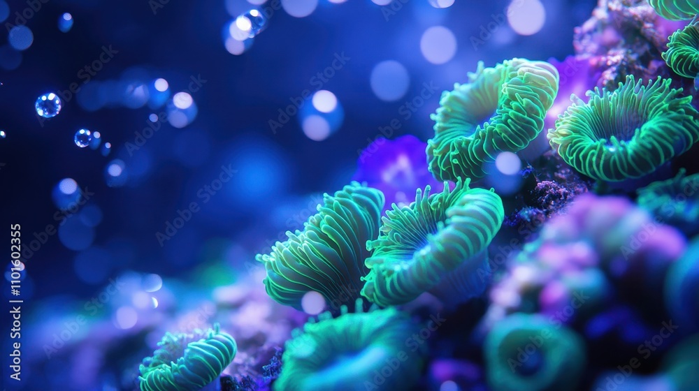 Vibrant coral wallpaper glowing in neon underwater with light rays and bubbles Vibrant coral wallpaper glowing in neon underwater with light rays and bubbles