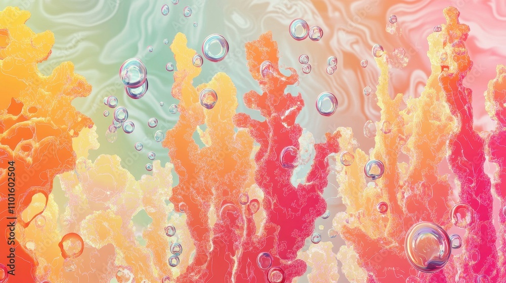 Bold coral wallpaper with glowing bubbles and ocean light backdrop Bold coral wallpaper with glowing bubbles and ocean light backdrop