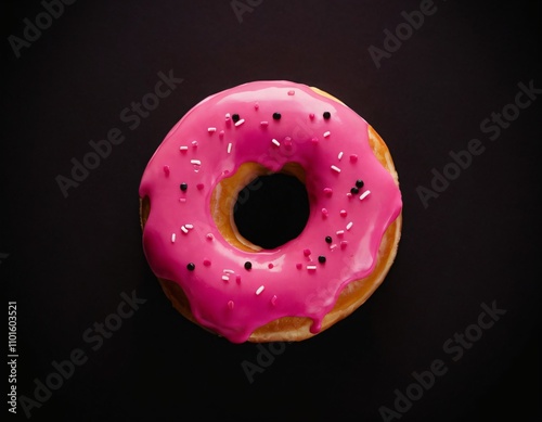 Donut silhouette logo design. Icon in black and pink color. Ai generated image. photo