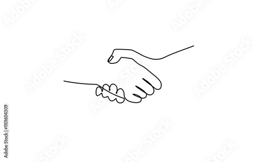 Shaking hands in continuous one line art drawing. Vector illustration of relationship and business agreement, Continuous one line drawing of handshake. Handshake concept. Vector illustration.