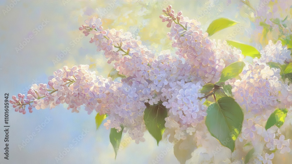 Spring Lilac Blossoms Pastel Floral Painting Nature Beauty