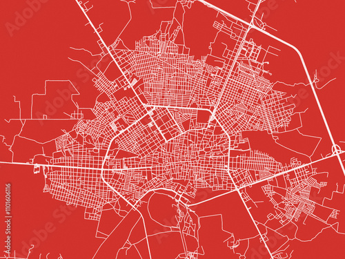 Christmas Map of Fresnillo, Mexico in Snowy White on Festive Red Background. photo