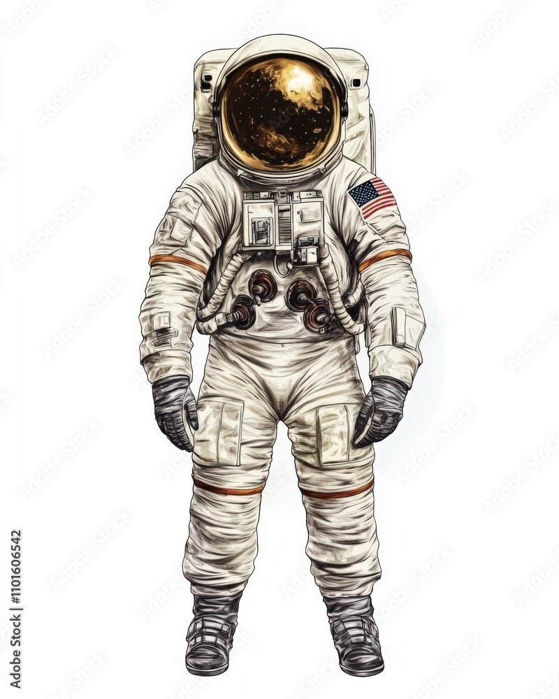 Astronaut Sketch - Hand Drawn Illustration of Space Man with Graphic Earth Background Astronaut Sketch - Hand Drawn Illustration of Space Man with Graphic Earth Background